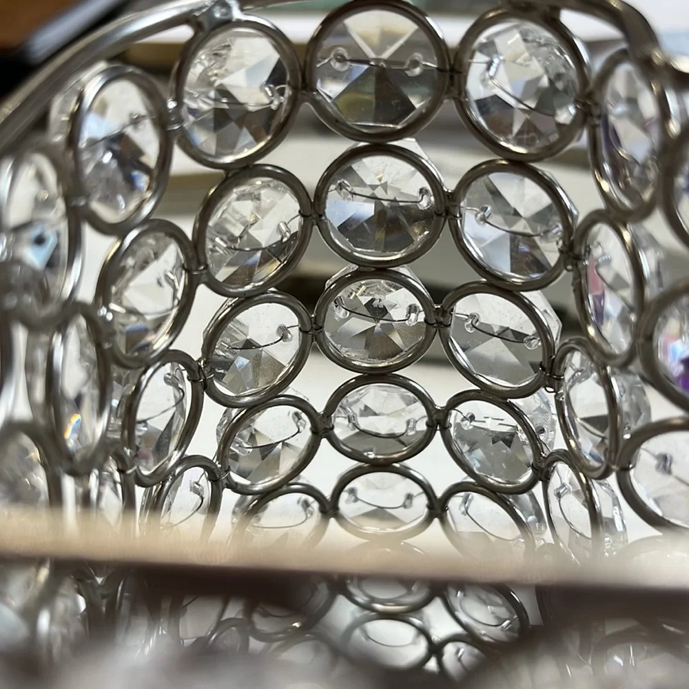 Crystal heart candle holder 2 pieces set with polished chrome and plated iron